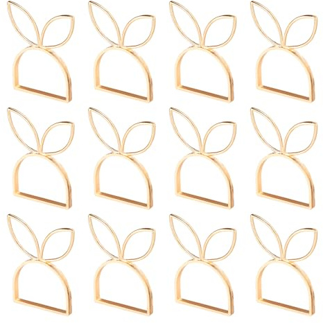 Tinoaly 12stk Oster-Hasen Serviettenringe, Gold Hasenohr Serviettenhalter Niedliche Frühlings-Serviettenringe für Tischdekoration Osterpartys Hochzeiten & Festliche Tischdekoration