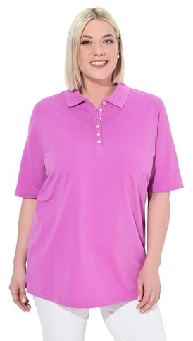 Ulla Popken Damen große Größen Übergrößen Plus Size Poloshirt, Piqué, Polokragen, Samt-Knopfleiste, Halbarm kühles pink 46+ 637297807-46+