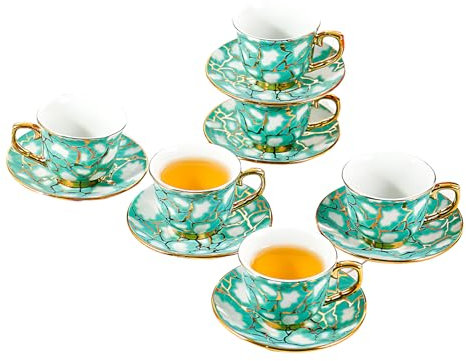 Set da Tè in Porcellana, Stile Vintage Inglese, Tazze E Piattini con Teiera, Bordo Dorato, Servizio da Tè Elegante per Pomeriggio, Regalo per Donna