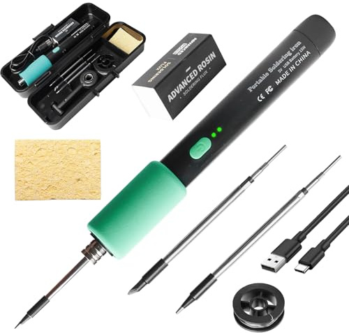 Set saldatore a batteria, 15 W (260 ℃-450 ℃), kit di soldering senza fili USB con 3 punte di saldatura, filo di stagno, spugna, kit professionale sicuro per riparazioni elettriche
