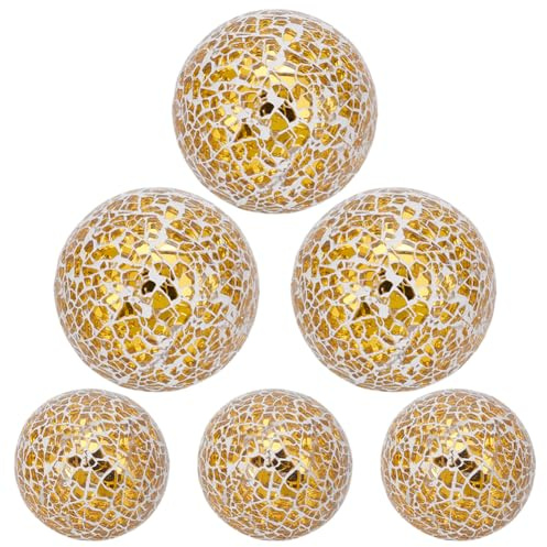 UNICRAFTALE 6Pcs 2 Sizes Decorative Glass Balls for Bowls Gold Mosaic Sphere Balls Decorative Orbs Diameter 58.5/75mm Centerpiece Balls for Home Garden Kitchen Living Room Decor