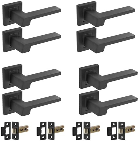 Decoranddecor Spectra Matt Black Door Handles Internal with Latch 4 Pack | Solid Internal Door Handles, Interior Door Handles, Door Handles Black, Indoor Door Handles