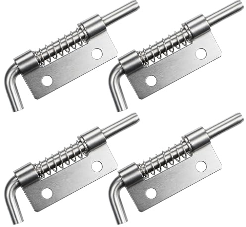 4 Pcs Stainless Steel Flat Pin Hinge Spring Latch, Heavy Duty Sliding Door Lock, Spring Loaded Latch Pin, Movable Spring-Bolt Hinge, Barrel Bolt Latches for Door, Cabinets, Trailer, Chests