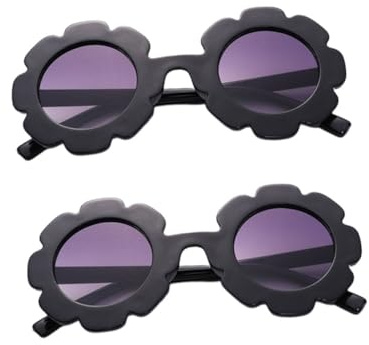 LALADEFIEE 2 Stück Sonnenbrillen Schwarz mit Sonnenblumen-design Anti-uv Partybrille Leicht und Robust für Mädchen Jungen Outdoor Accessoire