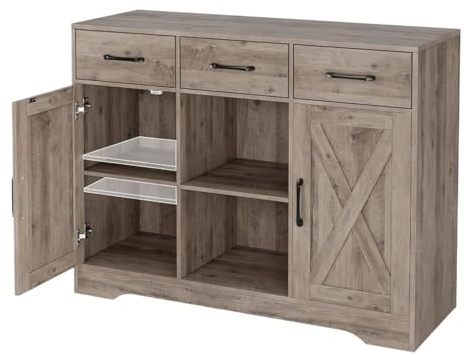RUNZE765Z living room table Modern Farmhouse Buffet Storage Cabinet, Wood Sideboard with Drawers and Shelves for Coffee Bar, Kitchen, Dining Room outdoor side table