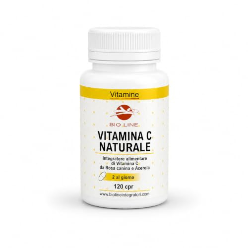 Laboratori Bio Line - Vitamina C Naturale in Compresse (120 cpr) Vitamina C Rosa Canina e Acerola Vitamine a Base di Estratti Vegetali, Integratore Alimentare Vitamin Assumere Fino a 2 Cpr al Giorno