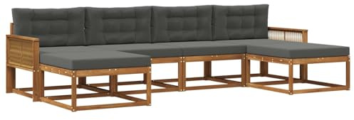 vidaXL Outdoor-Sofagarnitur mit Kissen 6 pcs Natur und Anthrazit, Moderne Akazien-Gartenmöbel, wetterfester Sofa-Set, stylische Sitzgelegenheit für Terrasse und Pool