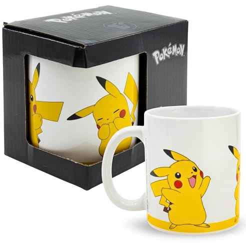 HOVUK Pokemon Ceramic Mug Coffee 325ml/11oz - Pikachu Tea Cup for Kids, White Ceramic Drink Mug in Gift Box, Drinkware Coffee Cup for for Boys and Girls 4+