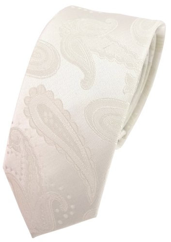 TigerTie schmale Designer Krawatte creme beige cremeweiß Paisley - Schlips Tie