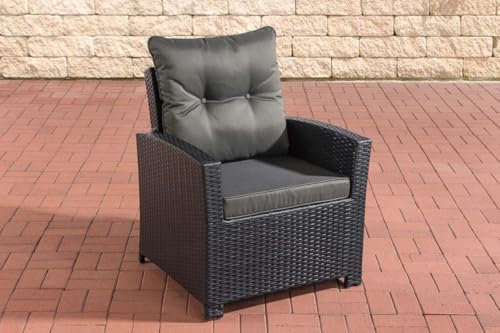 CLP Polyrattan-Sessel Fisolo Mit Sitzkissen I Gartenstuhl Mit Untergestell Aus Aluminium, Farbe:schwarz, Polsterfarbe:Anthrazit