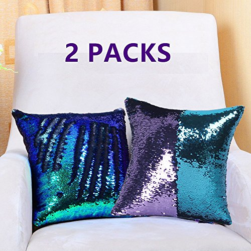 mocofo bicolor Glitzer Pailletten Kissen Fall Bezüge Magic wendbar Pailletten Meerjungfrau Kissen werfen Kissen Fall 4040 cm Blue Green+blue Purple