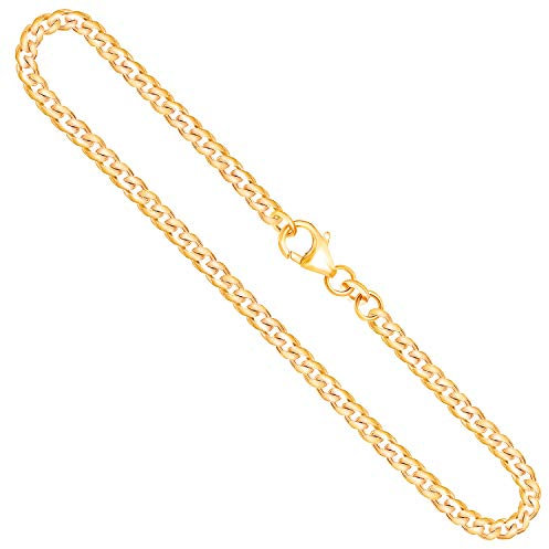 8 Karat / 333 Gold Kette Herren Echtgold 3.4 mm, Panzerkette flach 333 aus Gelbgold, 8K Goldkette mit Stempel, Halskette mit Karabinerverschluss, Länge 60 cm, Gewicht ca. 14 g, Made in Germany