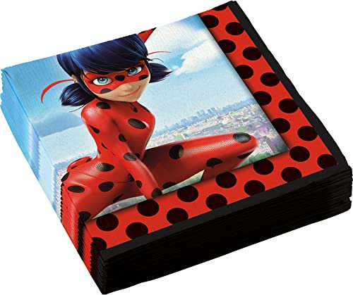 Amscan 9902875 - Servietten Miraculous, 20 Stück, 33 x 33 cm, Partygeschirr, Rot