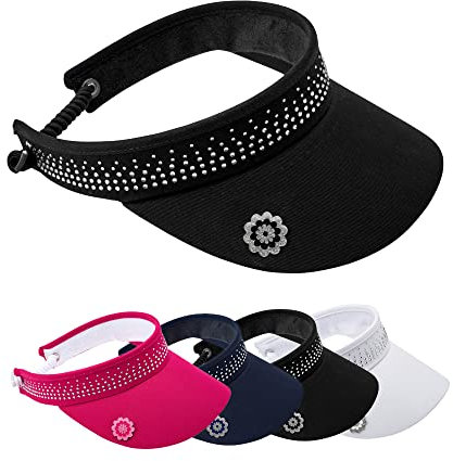 Surprizeshop Womens Golf Embellished Crystal Visor | Telephone Wire | Built in Magnet | Hand Enamelled 25mm Ball Marker | Rigid Peak | Multiple Colours | Golf Visor | Tennis Visor (Black)