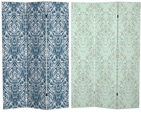 Red Lantern 6 ft. Tall Double Sided Ocean Damask Canvas Room Divider Raumteiler, Holz, blau