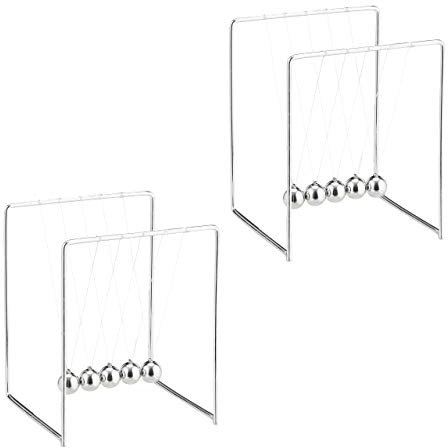 Relaxdays Pendule Newton, Lot de 2, décoration Bureau de Travail, Physique, Science & Art, 5 Boules, métal, balancier, argenté