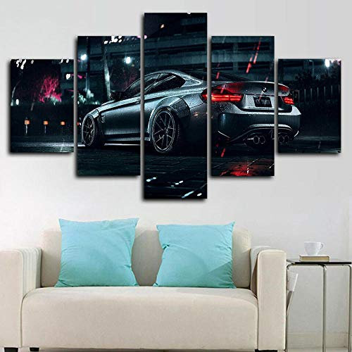 runtooer Bilder Modern BMW M4 Super Sport Auto 5 TLG. Leinwandbilder Bild auf Leinwand Vlies Wandbild Kunstdruck Wanddeko Wand Wohnzimmer Wanddekoration Deko
