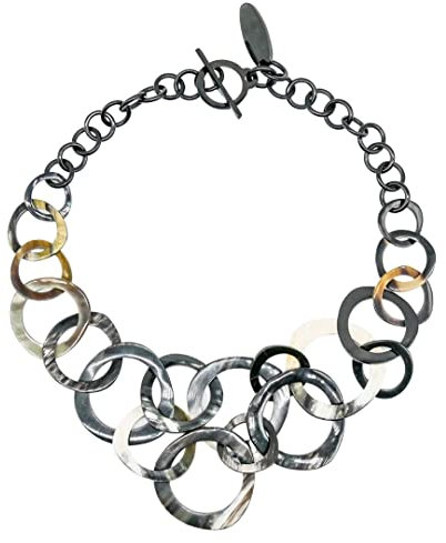 Feliss Horn Kette Halskette Damen Boho Schmuck Ketten ohne Anhänger. 60 cm Gliederkette lang Afrikanischer Schmuck Hornschmuck schwarz aus Büffelhorn