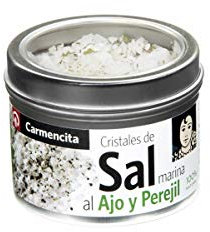 Carmencita - Cristales de Sal Marina con Ajo y Perejil - Ideal para Aportar Sabores Exóticos a Tus Comidas - 80 Gramos