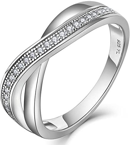 YL Damen Unendlichkeit Kreuz X Ring 925 Sterling Silber 5A Zirkonia Ring für Damen(Größe 58）