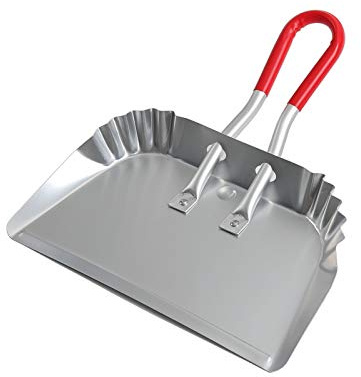 Metal Dustpan 17”, Aluminum Dust Pans Heavy Duty Does not Chip or Bend Sheet Metal Edge Flat Against Floor for Small Item Sweeping Rubber Coated Easy to Grasp Handle (1pc)