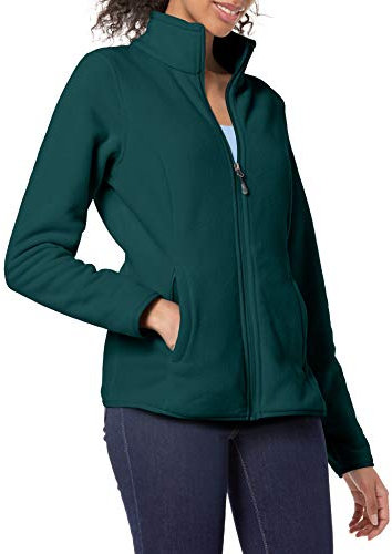 Amazon Essentials Giacca in pile morbido con cerniera intera dal taglio classico (disponibile in taglie forti) Donna, Verde Scuro Puntinato, XXL