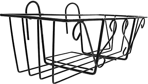 Happyyami Metal Coat Hanger Iron Shelf Basket Hanging Rack Railing Metal Planter Pots Stand Balcony Pot Holder Railing Shelf for Patio Porch Fence Garden Decor Bonsai Planter Pot