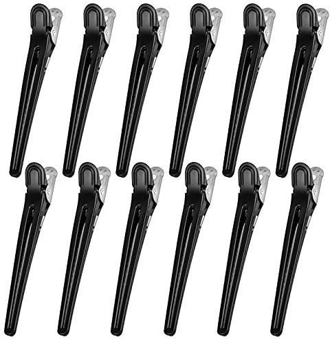 12 Stück Abteilklammern Friseur Combi-Clip Schwarz Entebill Haarspangen Haarclips Damen Hair-Clips Haar Klammer aus Kunststoff Haarspange Haarklammern Metall für Mädchen Haar Styling Friseur 3.9 Zoll