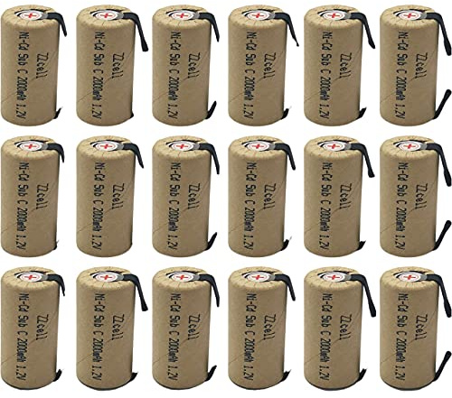 18 batterie ZZcell Sub C con linguette ricaricabili per utensili elettrici 10 C tasso di scarica Nicd 1,2 V 2000 mAh, confezione da 18