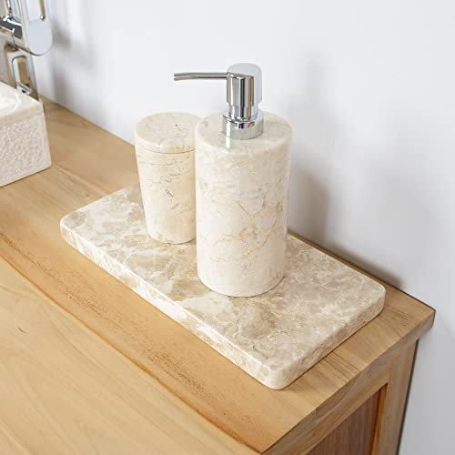 wohnfreuden Marmor Servierplatte Creme eckig 30 cm - Natur Stein Tablett flach Küchen Wohnzimmer Zubehör