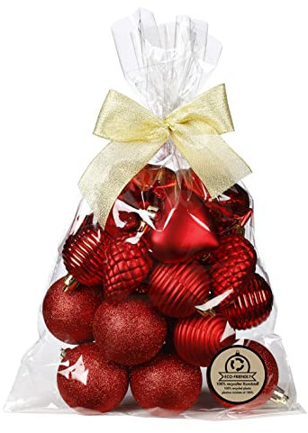Weihnachtskugeln und Formen Kunststoff 5-7cm 30er Set mit Glitzer Christbaumkugeln Rot