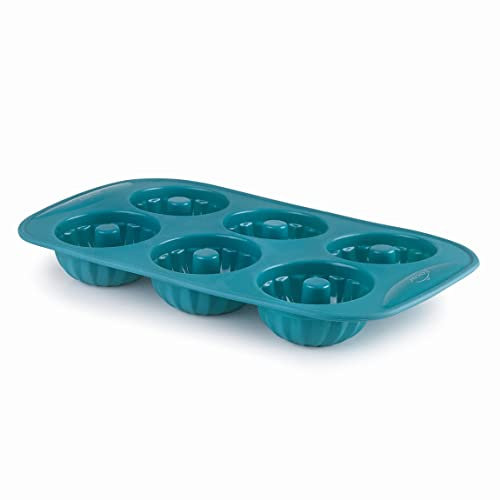 LACOR, 68761, Moldes Repostería Platinum, Molde Donuts Rizado Silicona Platino, Antiadherente, Flexible, Libre de BPA, Apto para Microondas, Rizado Azul, 6 cavidades (0,08 L x 6)