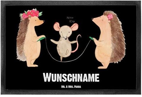 Mr. & Mrs. Panda Personalisierte Fußmatte Igel Seilhüpfen 40 x 60 cm - Personalisierte Geschenke, Maus, Tiermotive, lustige Sprüche, Fußmatte