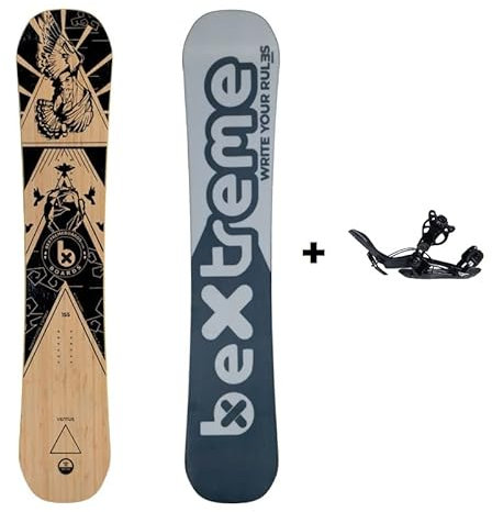 BEXTREME Ventus Snowboard, 155 cm, mit Befestigungen SP Private Snow Freeride Freestyle Camber Traditionelles Carving Ökologisches Bambus und Holz für Damen und Herren (SP Private L)