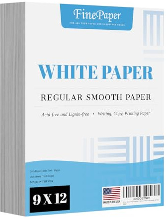 9 x 12 White Regular Paper – Multipurpose Office Paper for Copy, Printing and Writing | Inkjet and Laser Printer Compatible | 24lb Bond / 60lb Text / 90gsm – Smooth Finish | 250 Sheets per Pack