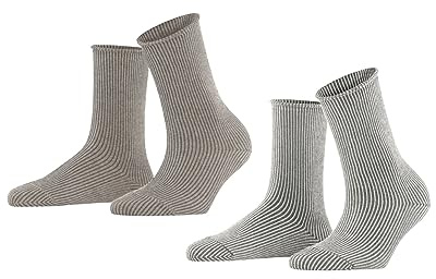 ESPRIT Damen Vertical Stripe 2-Pack Socken atmungsaktive biologische Baumwolle gemustert 2 Paar