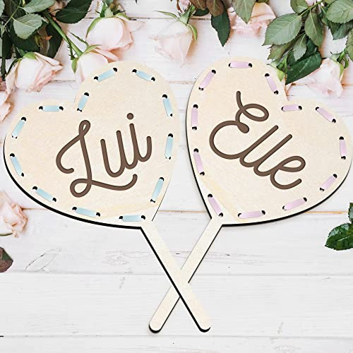 Jeu de mariage en bois personnalisable, lot de 2 pancartes en forme de coeurs ajourés décorées d'un ruban en satin au choix, jeu mariage elle ou moi, mariage champêtre, animations, fête, cérémonie