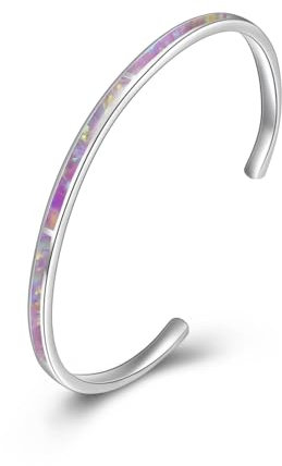 WINNICACA Rosa Feuer Opal Armreif Sterling Silber Manschette Verstellbare Armbänder Geschenke für Frauen Mädchen