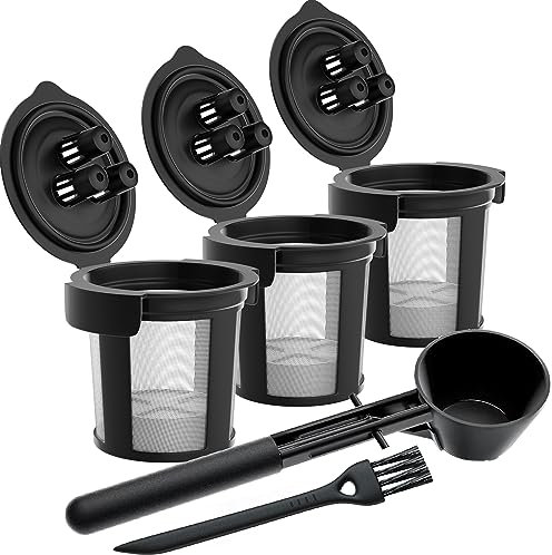 3 Ninja K Cup Reusable Pod for Ninja Dual Brew Pro Coffee Maker by PureHQ - Includes Scoop Funnel - Leak-Free, Easy Fill - Permanent Ninja Coffee Filter Pods for DualBrew CFP201 CFP301 CFP307 CFP451CO