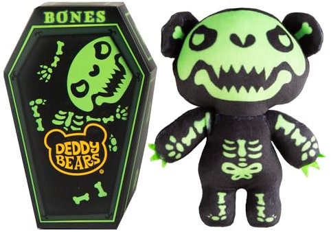Deddy Bears - Bones Soft Toy 15cm With Coffin Plush - Halloween - Indoor Decorations, Props, Spooky Cuddlies Gifts, Creepy Children's and Adults Collectables Bones