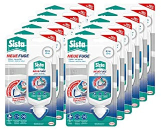 Sista NEUE FUGE, graue Silikon Dichtmasse, in wenigen Minuten von IHH zu AHH, schimmelresistentes Sanitärsilikon für Küche und Bad, einfache Erneuerung von Fugen in nur einem Schritt, 12x80ml