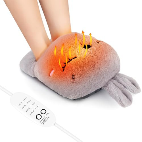 Foreverup Electric Foot Warmer, USB Heated Foot Warmer with 4 Temperature Setting 4 Timer Setting, Soft Electric Foot Heating Pad Anti-Slip Detachable Heated Shoes for Foot, Back and Full Body (Gray)