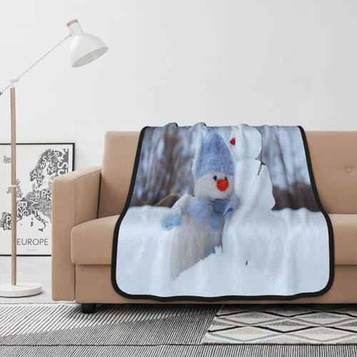 ASEELO 127 x 102 cm Decke, niedlicher Schneemann, Fleecedecke, Sofaüberwurf für Bett und Couch, Reisen