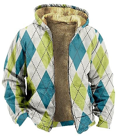 KONG JIMFAN Jacke Herren Radsport-Jacken Für Herren Kapuzen Strickjacke Daunenjacke Herren Karierte Jacke Herren Cardigan Lang Vicinity Hoodie Gefütterte Cordjacke Herrn Jacken Winter(White,5XL)