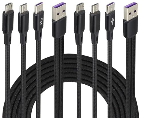 AAOTOKK 4Pied/2Pack 3 en 1 USB 2.0 a Mâle à 3 Micro USB Mâle Nylon Tressé Câble,Compatible avec Téléphones Téléphone Android Périphériques D'interface USB de Type C/Micro(Noir-1Type C+2Micro)