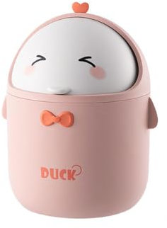 UQMIQURA Poubelle De Bureau Avec Couvercle, Mini Poubelle Bureau, Poubelle de Style Dessin Animé Mignon Portable pour Salle de Bain, Chambre, Bureau Enfant, Salon (Rose)