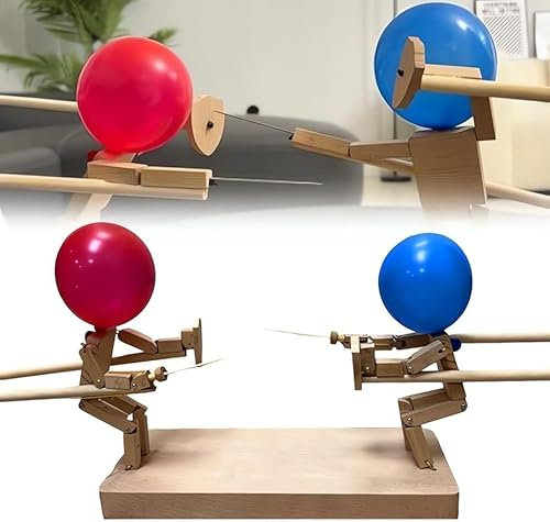 Ballon-Bambus-Mann-Kampf, handgefertigte hölzerne Fechtpuppe, 20 Luftballons. Rasanter Ballon-Kampf