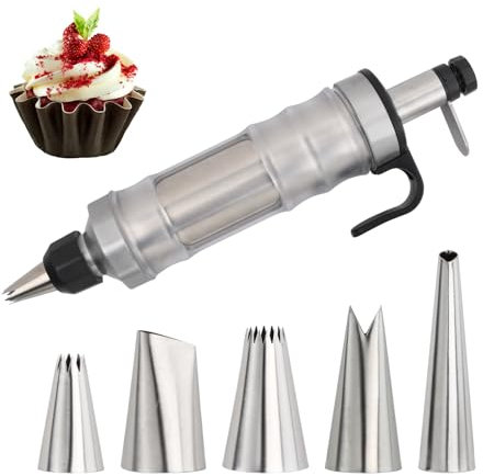 Anseom Garnierspritze Edelstahl, Professionelles Tortenspritze Spritztüllen Set mit 7 Tüllen, Silber Kuchenspritze Wiederverwendbar Garnierspritze für Cupcakes Gebäck Dekoration