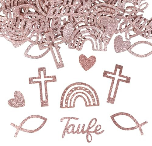 COLOFALLA 100 Stück Taufe Glitzer Konfetti Deko Pink Streudeko Baby Shower Babyparty Tisch Dekoration für Kommunion Konfirmation Junge Mädchen (Pink)