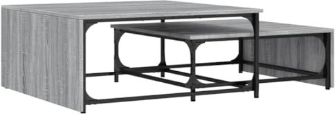 vidaXL Satztisch 2 STK., Tisch Couchtisch mit Nesting-Design, Sofatisch mit Metallrahmen, Beistelltisch Wohnzimmertisch, Grau Sonoma Holzwerkstoff Metall